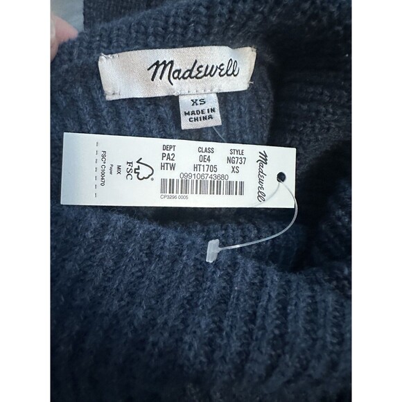 MADEWELL Button Shoulder‎ Turtleneck Wool Blend Blue Sweater Women's XS NWT - Picture 7 of 10